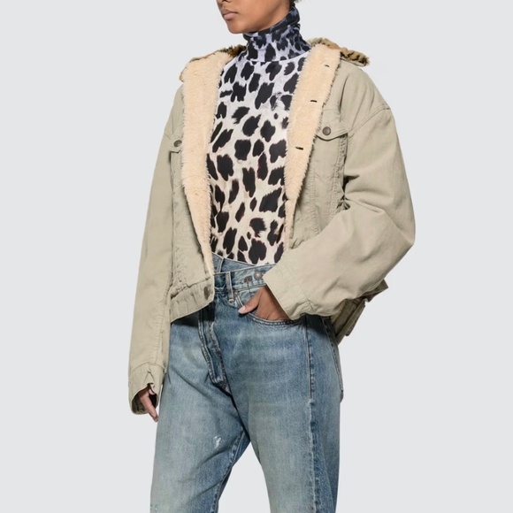 R13 FADED LEOPARD TURTLENECK TOP, XSMALL - Picture 1 of 4